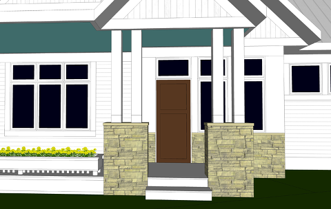 cottage front entrance. Covered porch with sweet and simple front entry