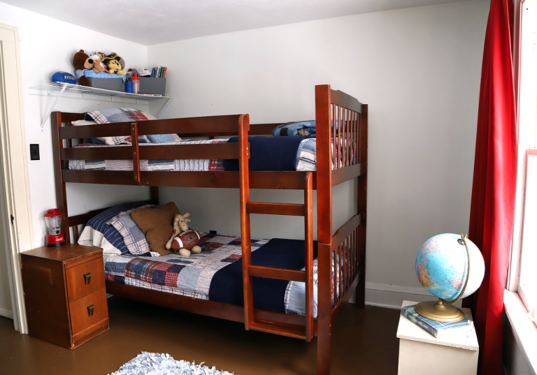 bunk beds in a simple minimalist boys bedroom