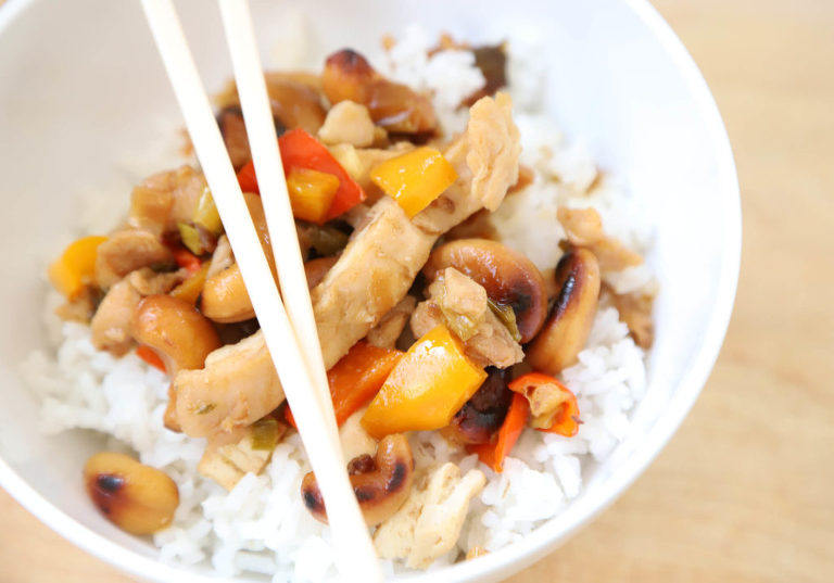 cashew chicken over white rice, an easy and delicious recipe